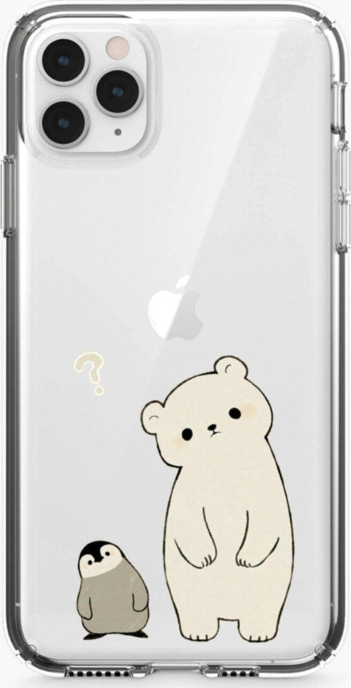 Iphone 11 Pro Penguen Ve Ayıcık Desenli Şeffaf Telefon Kılıfı