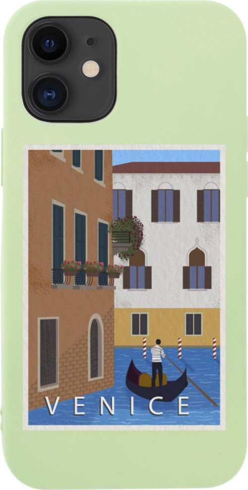 İphone 12 Venice Gondola Tasarımlı Yeşil Telefon Kılıfı