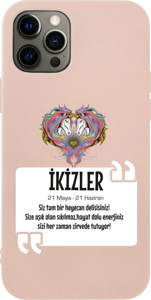 Iphone 12 Pro Ikizler Burcu Tasarımlı Pembe Telefon Kılıfı
