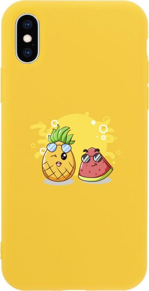 İphone X Ananas Ve Karpuz Tasarımlı Sarı Telefon Kılıfı