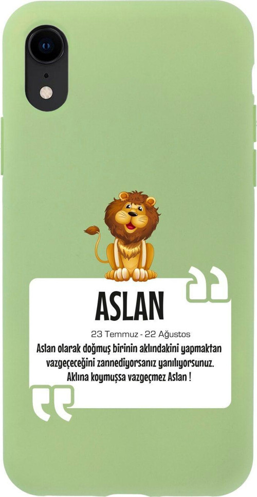 İphone Xr Aslan Burcu Tasarımlı Yeşil Telefon Kılıfı