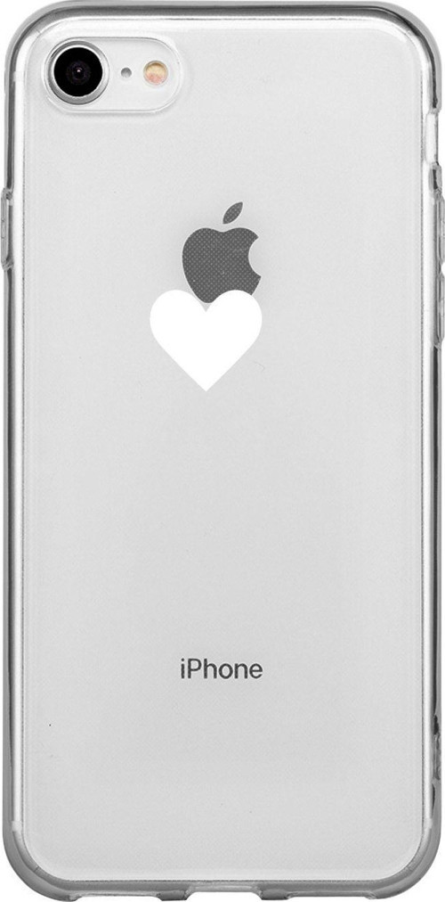 İphone 7 Tek Kalp Beyaz Desenli Şeffaf Telefon Kılıfı