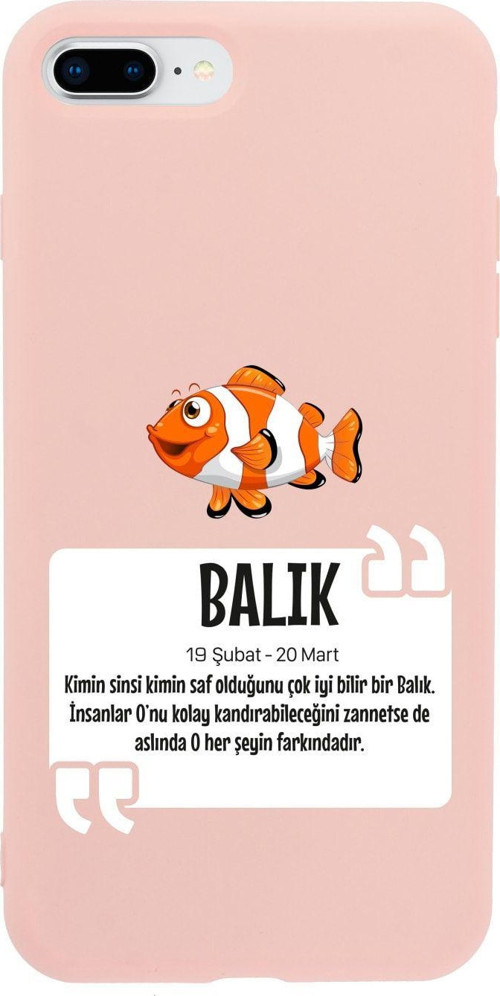 İphone 8 Plus Balık Burcu Tasarımlı Pembe Telefon Kılıfı