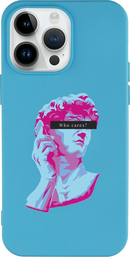 İphone 14 Pro Max Who Cares Desenli Lansman Mavi Telefon Kılıfı