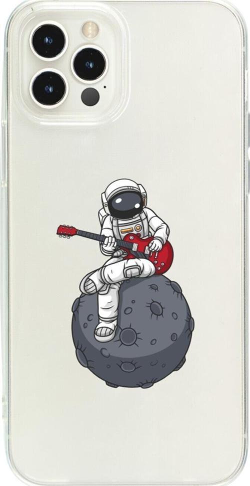 İphone 15 Pro Gitarcı Astronot Şeffaf Telefon Kılıfı