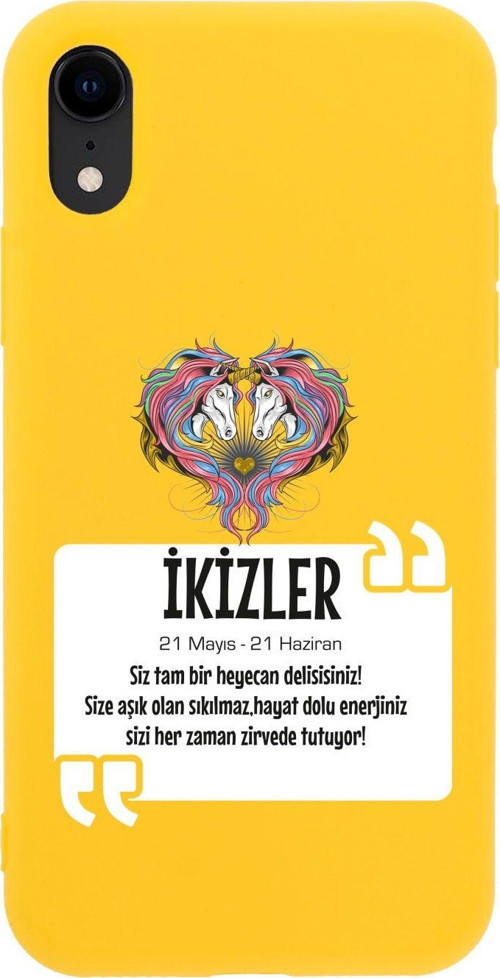 İphone Xr Ikizler Burcu Tasarımlı Sarı Telefon Kılıfı