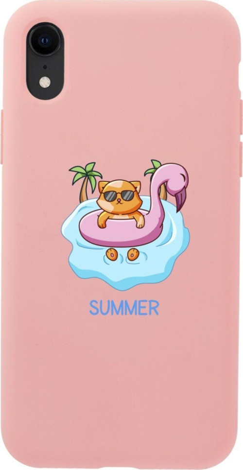 İphone Xr Summer Cat Tasarımlı Pembe Telefon Kılıfı