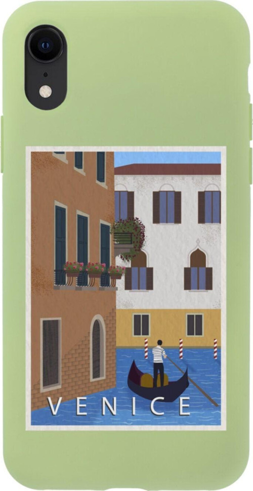 İphone Xr Venice Gondola Tasarımlı Yeşil Telefon Kılıfı Uyumlu