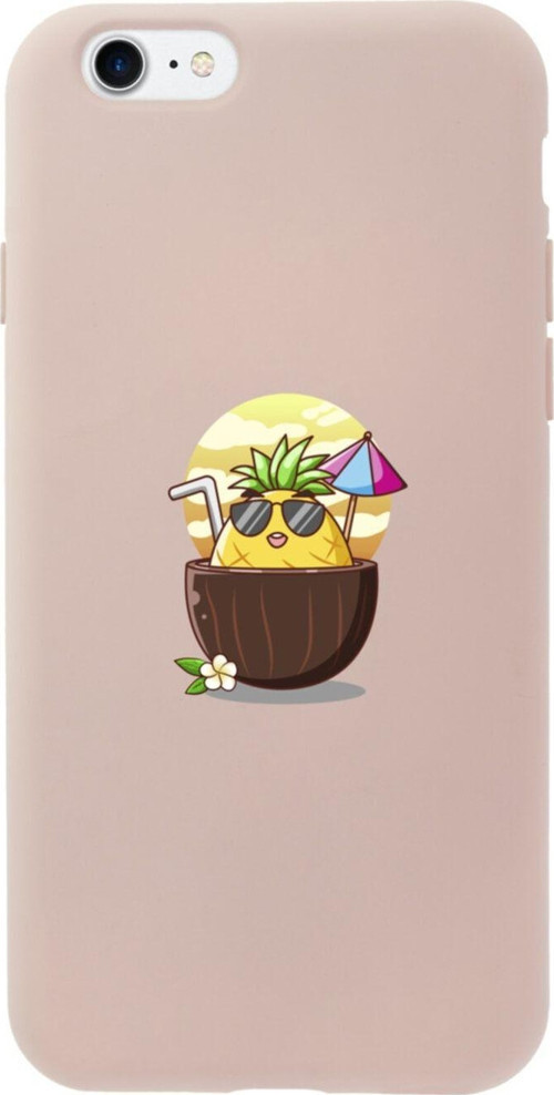 İphone 8 Güneşlenen Ananas Tasarımlı Pembe Telefon Kılıfı