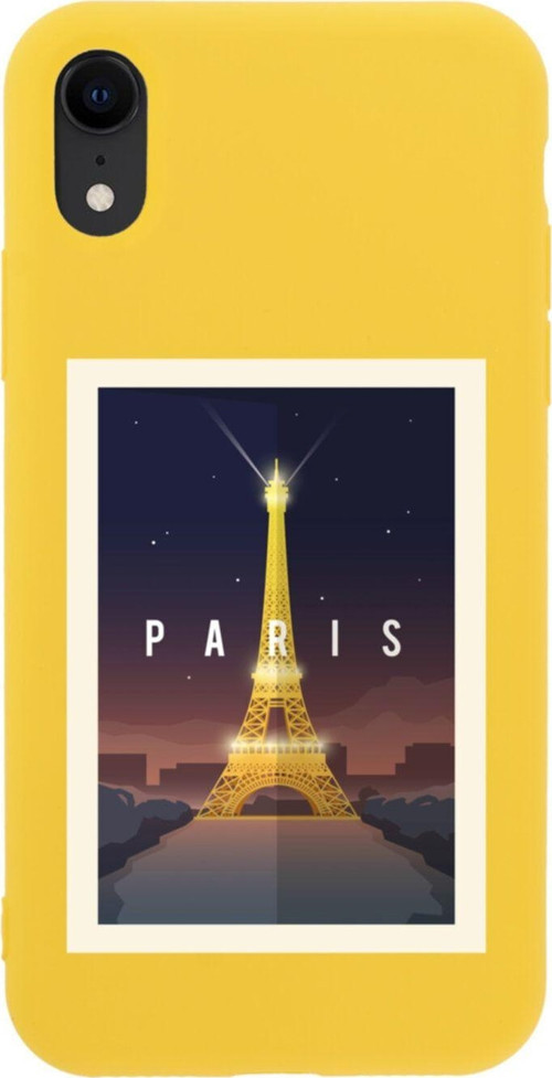 İphone Xr Paris Tasarımlı Sarı Telefon Kılıfı