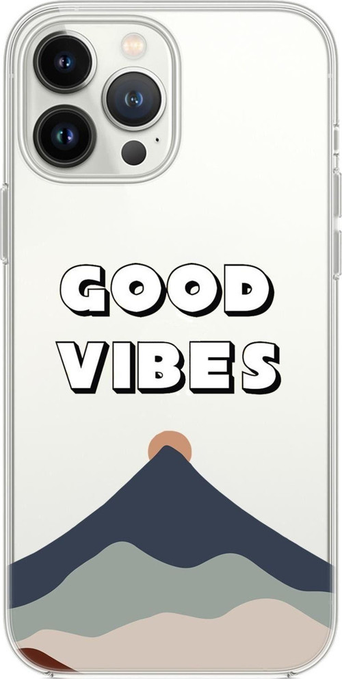 İphone 14 Pro Uyumlu Good Vibes Desenli Şeffaf Silikonlu Telefon Kılıfı