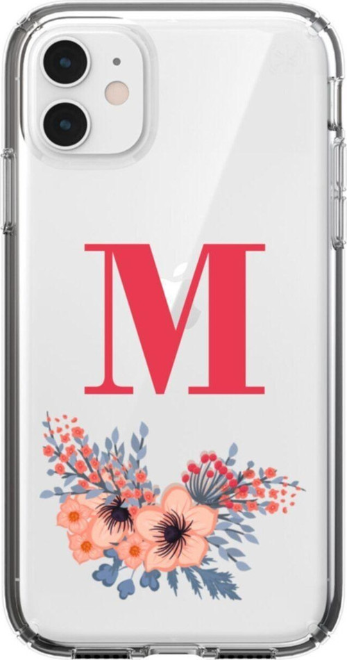 Pembe Çiçekli M Harfli Iphone 11 Şeffaf Kılıf