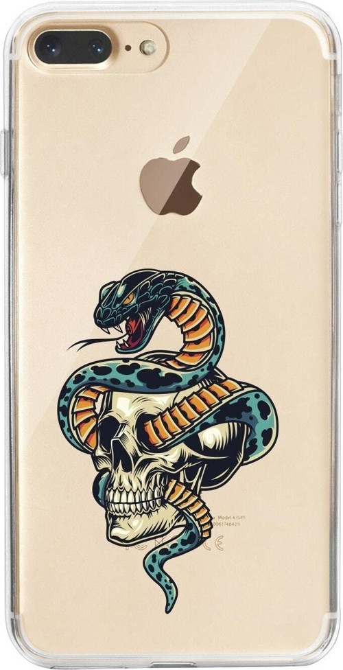 İphone 8 Plus Kuru Kafa Ve Yılan Desenli Şeffaf Telefon Kılıfı
