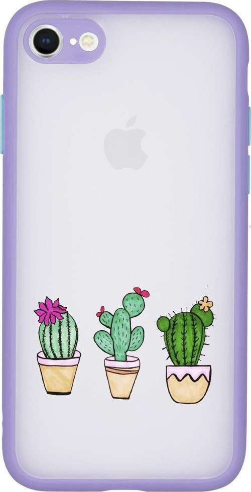 İphone 7 Uyumlu Kamera Lens Korumalı Üçlü Kaktüs Desenli Telefon Kılıfı