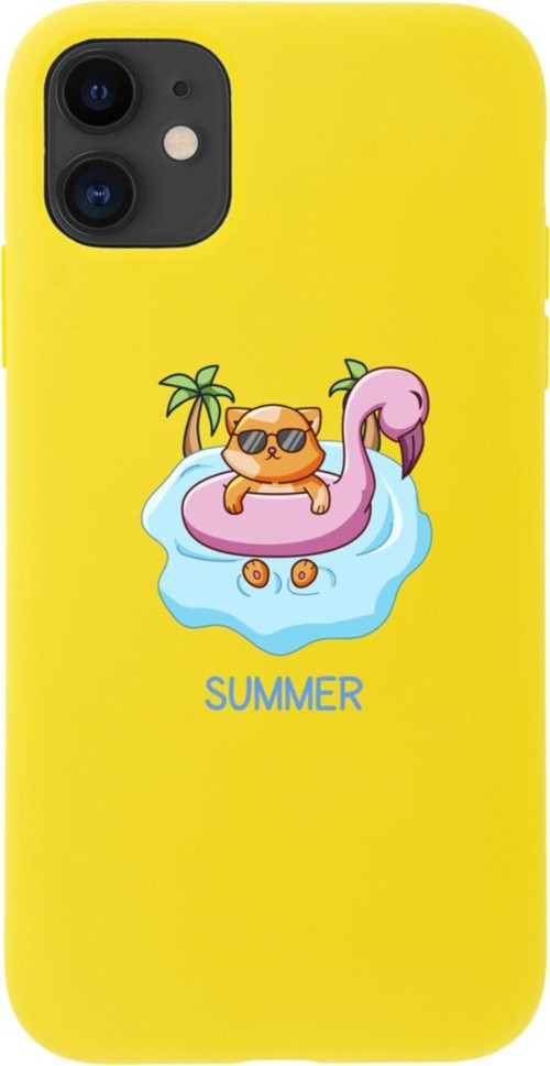 Iphone 11 Summer Cat Tasarımlı Sarı Telefon Kılıfı
