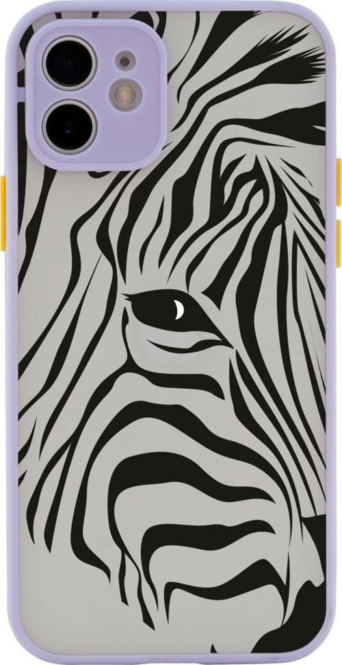 Iphone 11 Lüx Kamera Lens Korumalı Zebra Head Desenli Lila Telefon Kılıfı