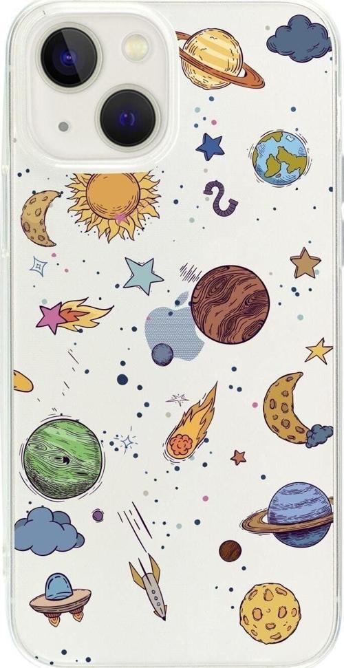İphone 14 Plus Gezegenler Desenli Şeffaf Telefon Kılıfı