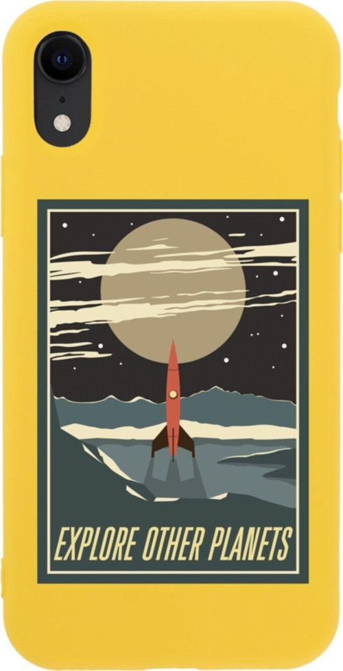 İphone Xr Explore Other Planets Tasarımlı Sarı Telefon Kılıfı