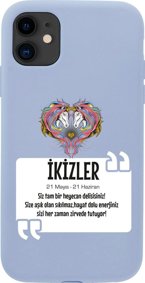 Iphone 11 Ikizler Burcu Tasarımlı Lila Telefon Kılıfı