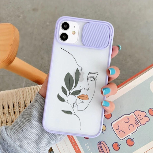 Iphone 11 Line Art Women Kamera Korumalı Lila Telefon Kılıfı