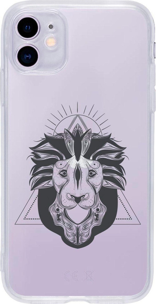 Iphone 11 Aslan Çizim Desenli Şeffaf Telefon Kılıfı