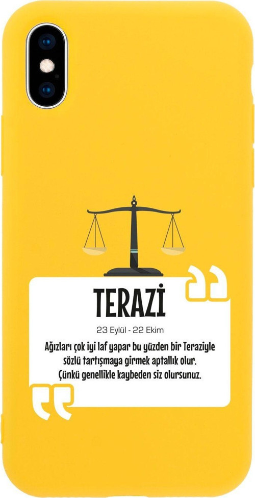 İphone Xs Terazi Burcu Tasarımlı Sarı Telefon Kılıfı