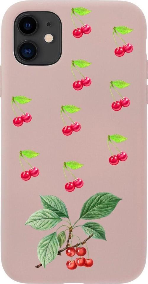 Iphone 11 Kiraz Tasarımlı Pembe Telefon Kılıfı
