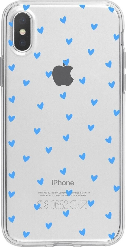 İphone Xs Max Minik Kalpler Mavi Desenli Şeffaf Telefon Kılıfı