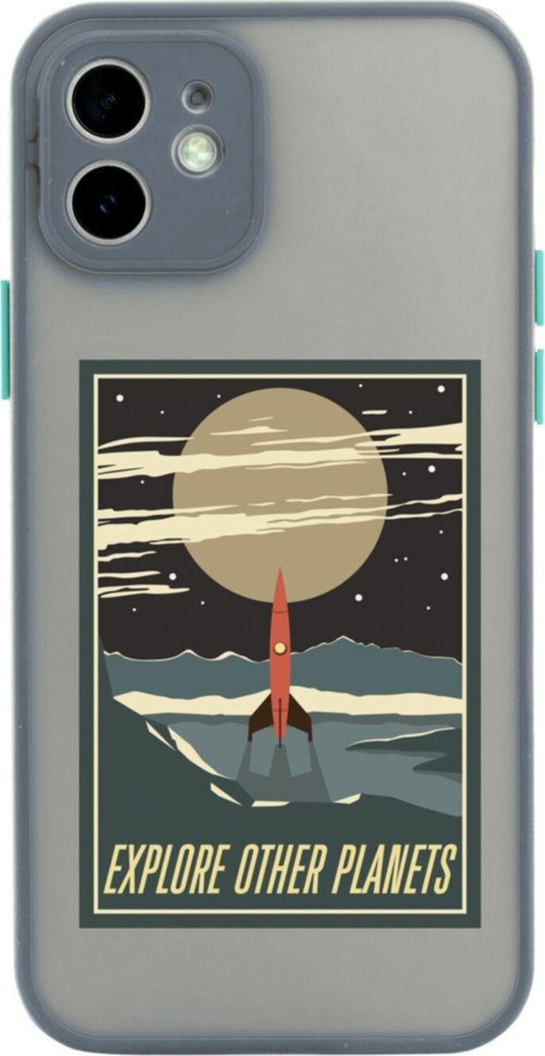 Iphone 11 Lüx Kamera Lens Korumalı Explore Other Planets Gri Telefon Kılıfı