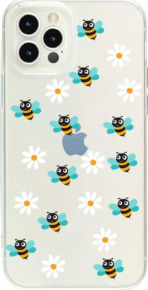 Iphone 12 Pro Bee Etiket Desenli Şeffaf Telefon Kılıfı
