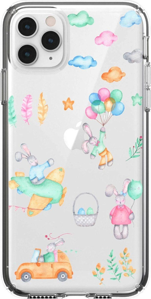 Iphone 11 Pro Uçan Tavşanlar Desenli Şeffaf Telefon Kılıfı