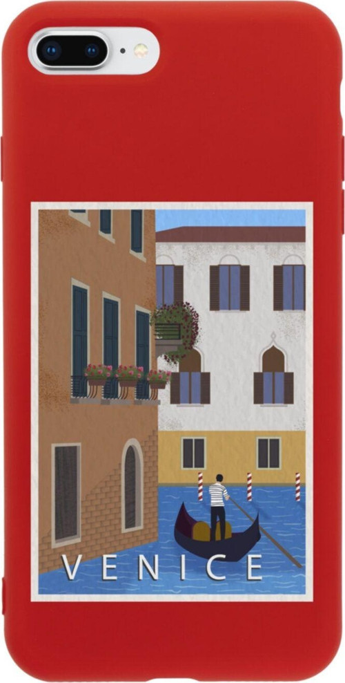 İphone 8 Plus Venice Gondola Tasarımlı Kırmızı Telefon Kılıfı