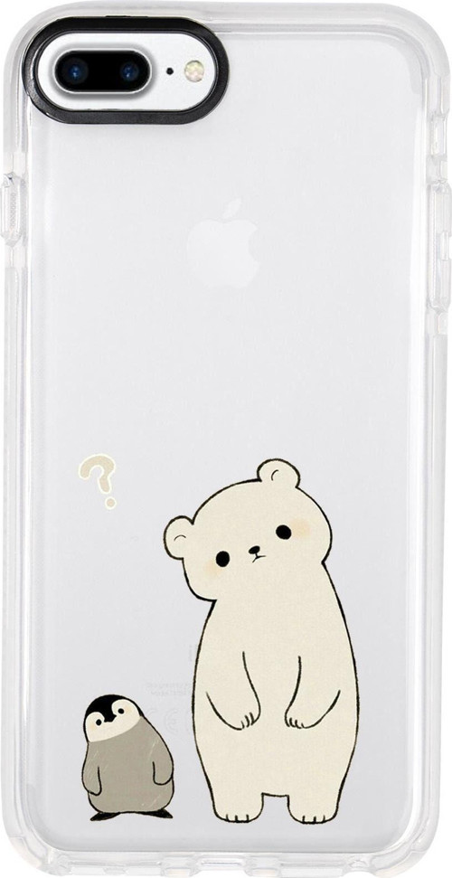 İphone 8 Plus Penguen & Ayıcık Desenli Candy Bumper Silikonlu Telefon Kılıfı