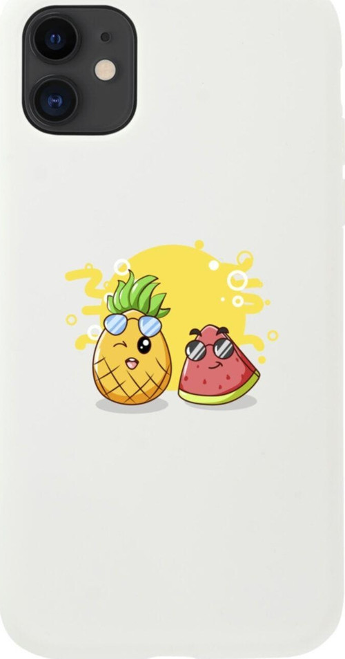Iphone 11 Ananas Ve Karpuz Tasarımlı Beyaz Telefon Kılıfı