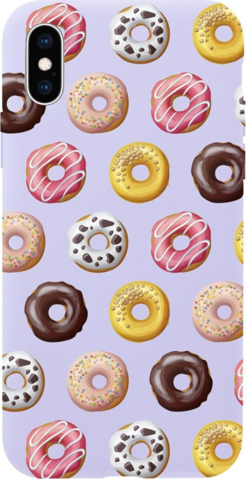 İphone X Renkli Donutlar Tasarımlı Lila Telefon Kılıfı