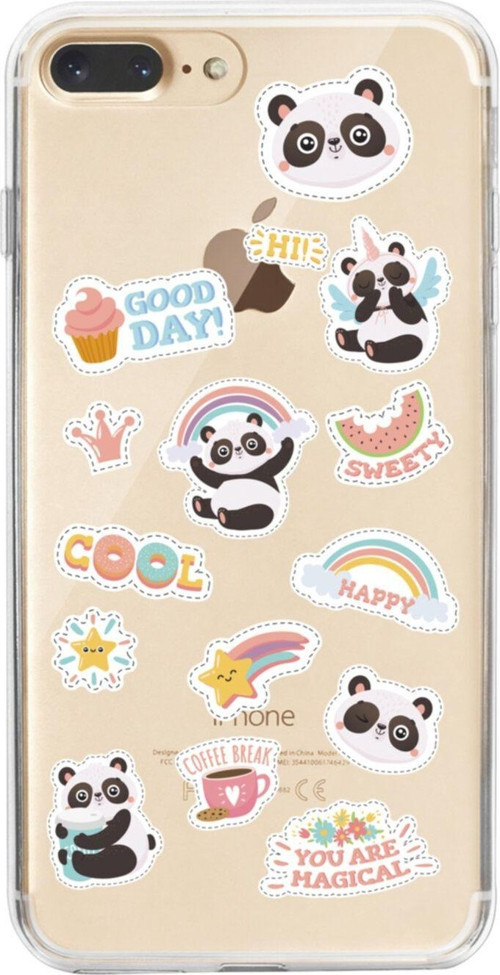 İphone 7 Plus Sticker Panda Tasarımlı Şeffaf Telefon Kılıfı