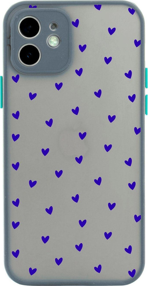 Iphone 11 Lüx Kamera Lens Korumalı Minik Kalpler Lacivert Desenli Hri Telefon Kılıfı