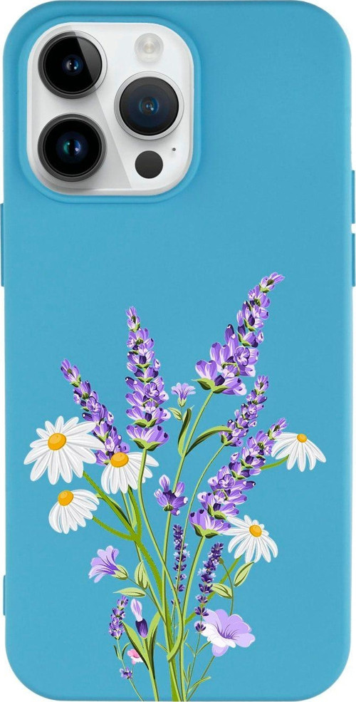 İphone 14 Pro Max Lavander Desenli Lansman Mavi Telefon Kılıfı