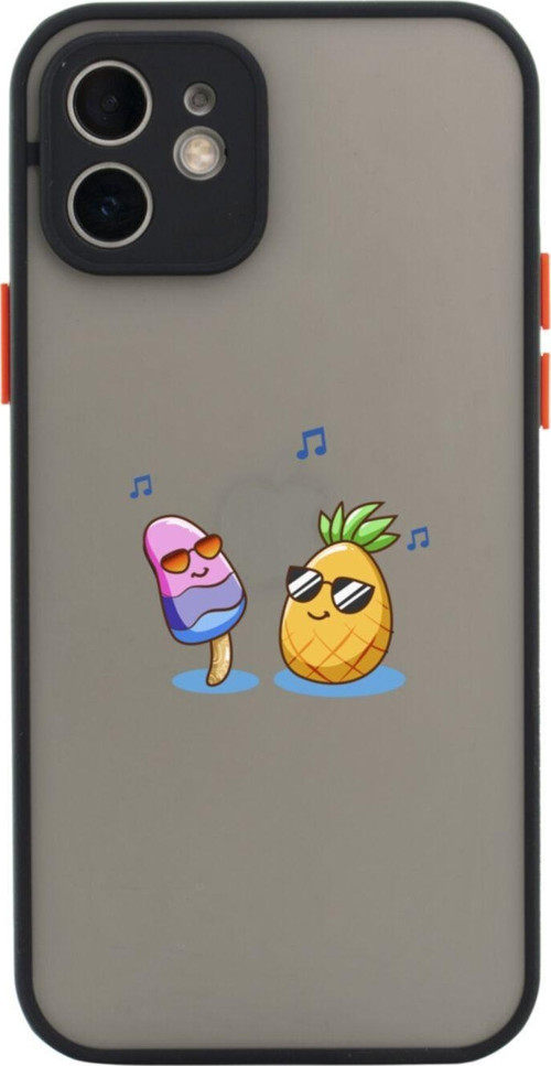 Iphone 11 Lüx Kamera Lens Korumalı Dondurma Ve Ananas Siyah Telefon Kılıfı