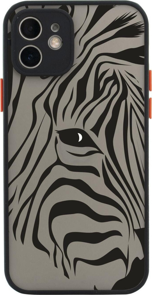 Iphone 11 Lüx Kamera Lens Korumalı Zebra Head Desenli Siyah Telefon Kılıfı