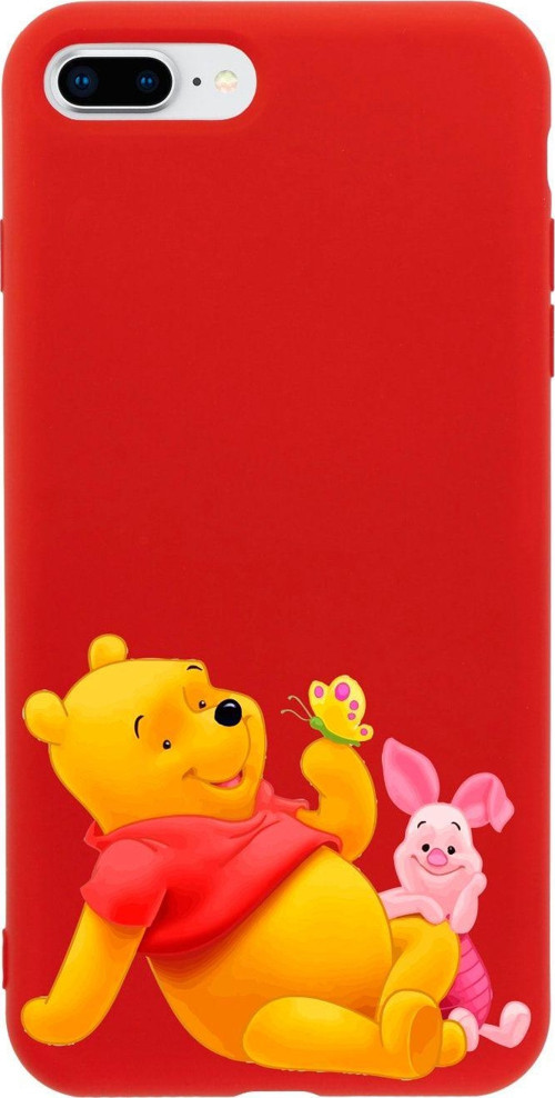 İphone 8 Plus Pooh Tasarımlı Kırmızı Telefon Kılıfı
