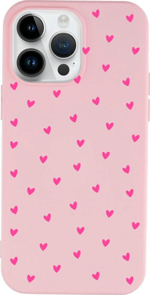 İphone 14 Pro Minik Kalpler Pembe Desenli Lansman Pembe Telefon Kılıfı