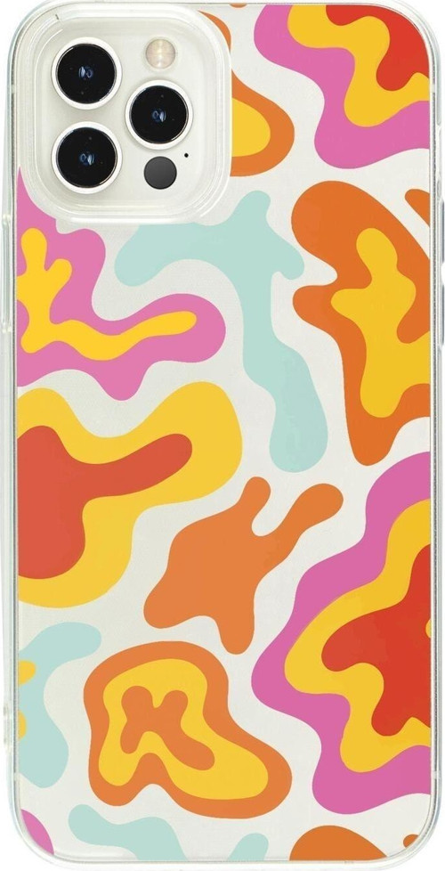 İphone 14 Pro Uyumlu Colourful Wave Tasarımlı Şeffaf Telefon Kılıfı