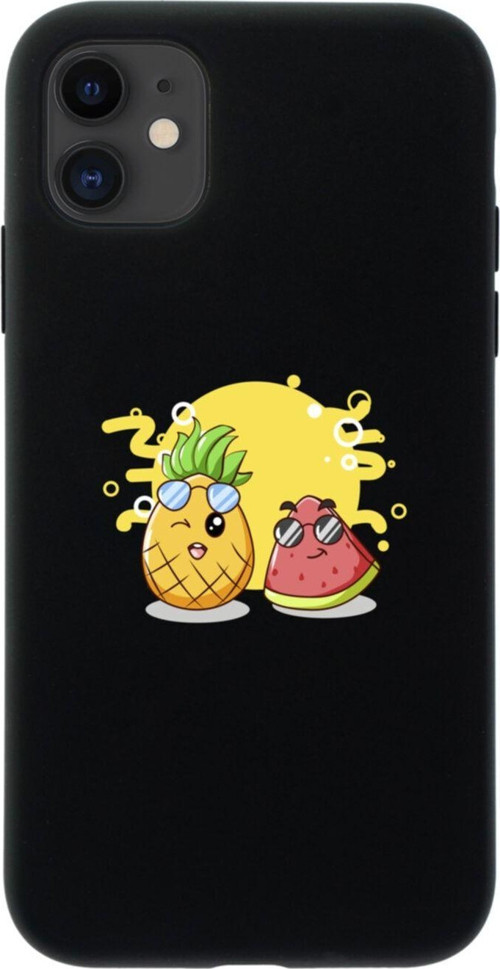 Iphone 11 Ananas Ve Karpuz Tasarımlı Siyah Telefon Kılıfı