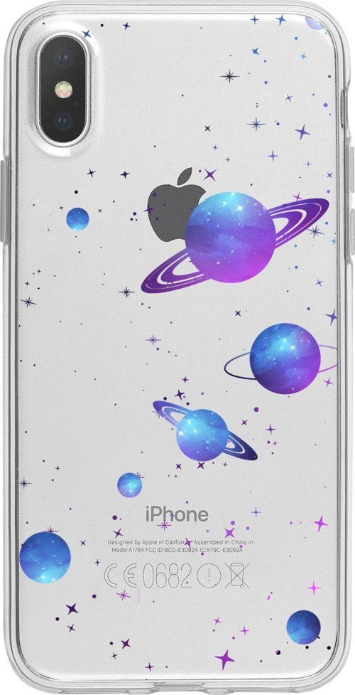 İphone X Galaxy And Stars Lens Korumalı Şeffaf Telefon Kılıfı