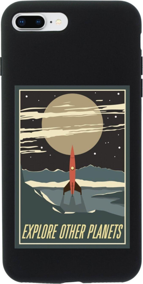 İphone 7 Plus Explore Other Planets Tasarımlı Siyah Telefon Kılıfı