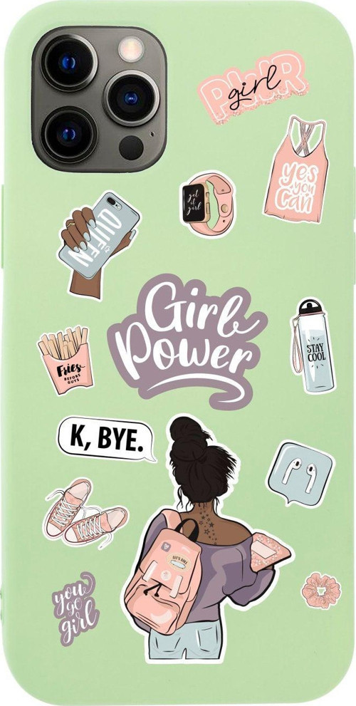Iphone 12 Pro Max Girl Power Tasarımlı Yeşil Telefon Kılıfı
