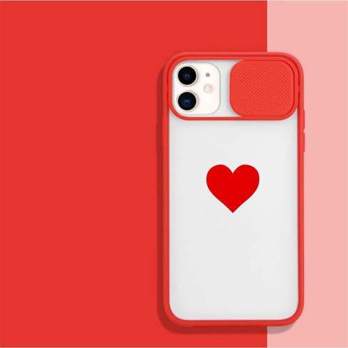 Iphone 11 Kalp Desenli Kamera Korumalı Kırmızı Telefon Kılıfı