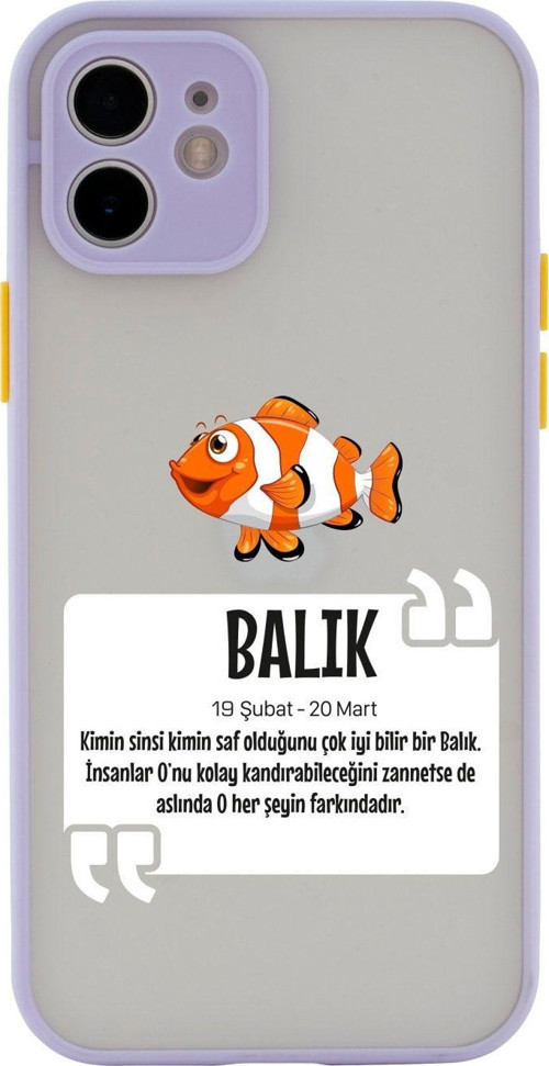 Iphone 11 Lüx Kamera Lens Korumalı Balık Burcu Desenli Lila Telefon Kılıfı
