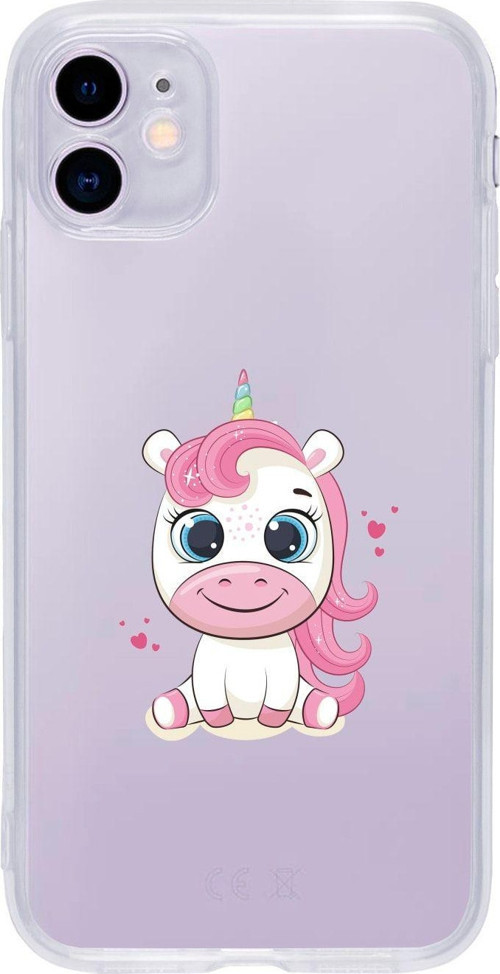 Iphone 11 Uyumlu Pembe Unicorn Desenli Premium Şeffaf Silikon Kılıf
